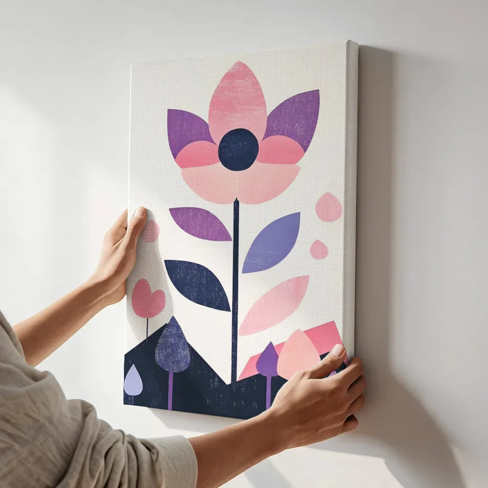 Sfeerimpressie: Geometrische lotusbloem in roze terwijl het aan de muur wordt gehangen