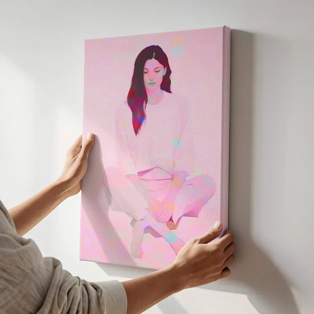 Sfeerimpressie: Gepixeld portret terwijl het aan de muur wordt gehangen