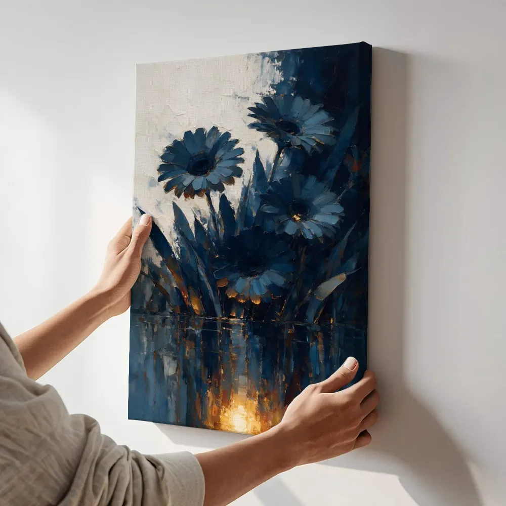 Sfeerimpressie: Gerbera aan de oever in leisteen terwijl het aan de muur wordt gehangen