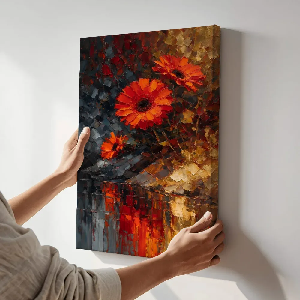 Sfeerimpressie: Gerbera aan de oever in vuur terwijl het aan de muur wordt gehangen