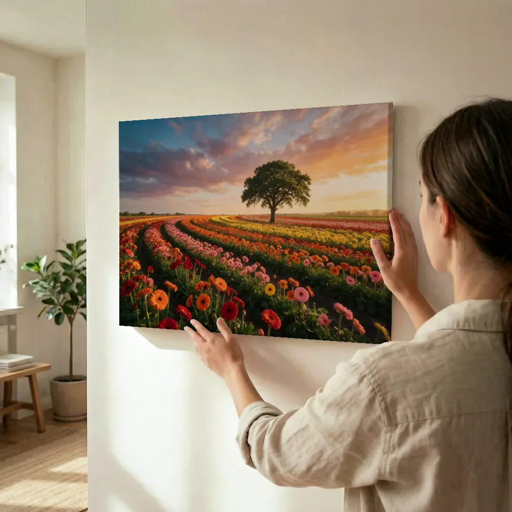 Sfeerimpressie: Gerbera bij het gouden uur 3 terwijl het wordt opgehangen