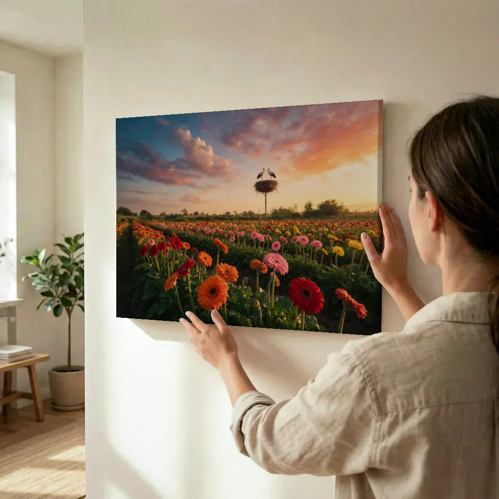 Sfeerimpressie: Gerbera bij het gouden uur 5 terwijl het wordt opgehangen