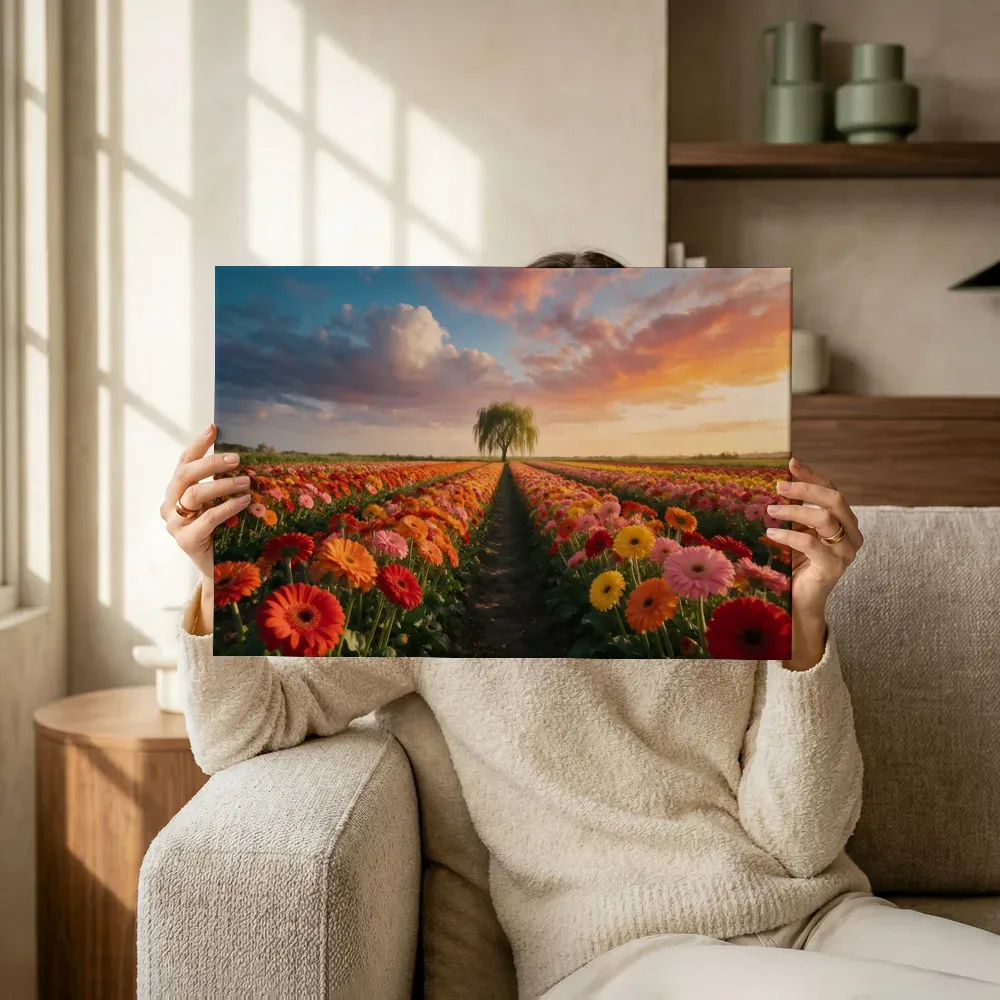Sfeerimpressie: Gerbera bij het gouden uur 6 terwijl het omhoog wordt gehouden