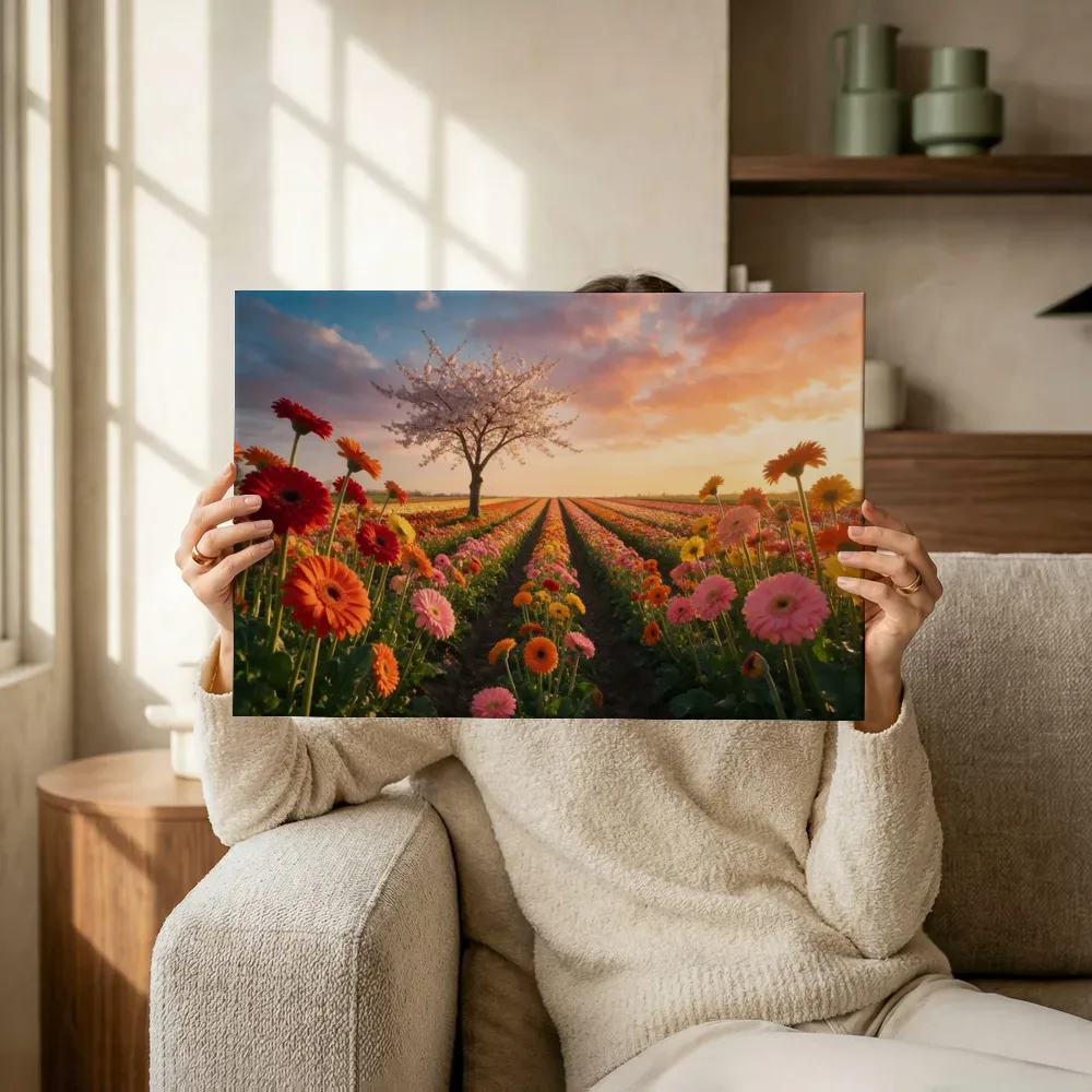 Sfeerimpressie: Gerbera bij het gouden uur 8 terwijl het omhoog wordt gehouden