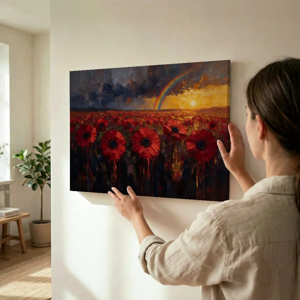 Sfeerimpressie: Gerbera in het landschap in karmozijn terwijl het wordt opgehangen