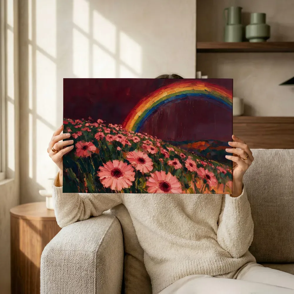 Sfeerimpressie: Gerbera op de helling in groenroze terwijl het omhoog wordt gehouden