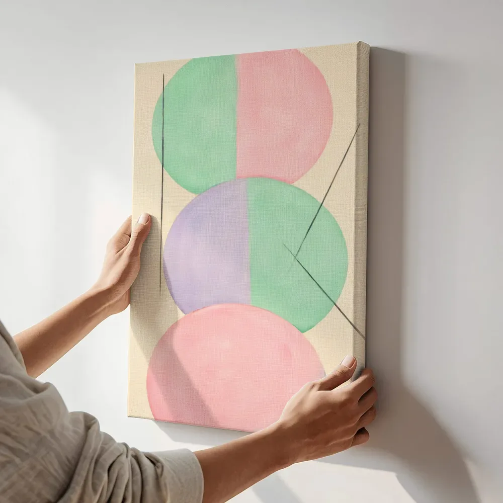 Sfeerimpressie: Gestapelde cirkels Geometric Earth 13 terwijl het aan de muur wordt gehangen