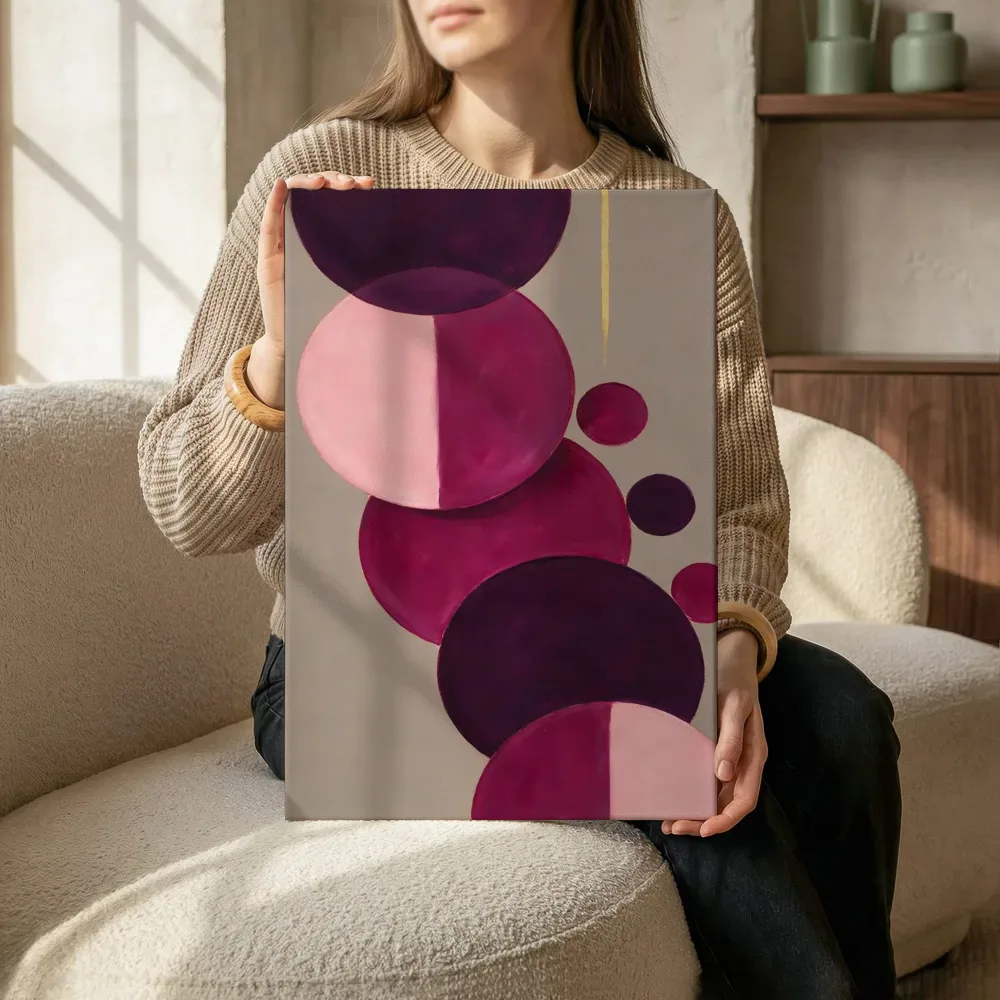 Sfeerimpressie: Gestapelde cirkels Geometric Earth in magenta terwijl het zittend wordt getoond