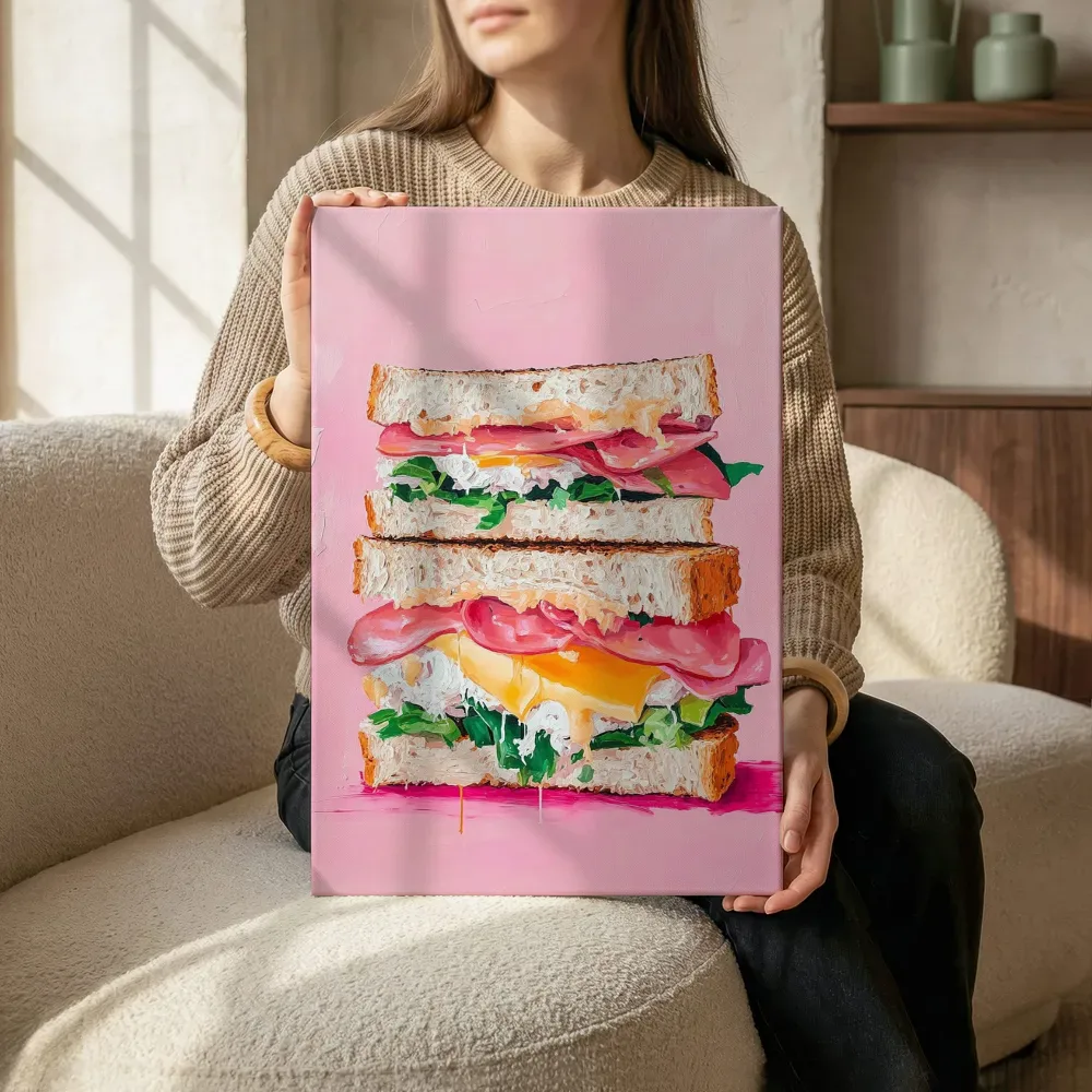 Sfeerimpressie: Gestapelde clubsandwich terwijl het zittend wordt getoond