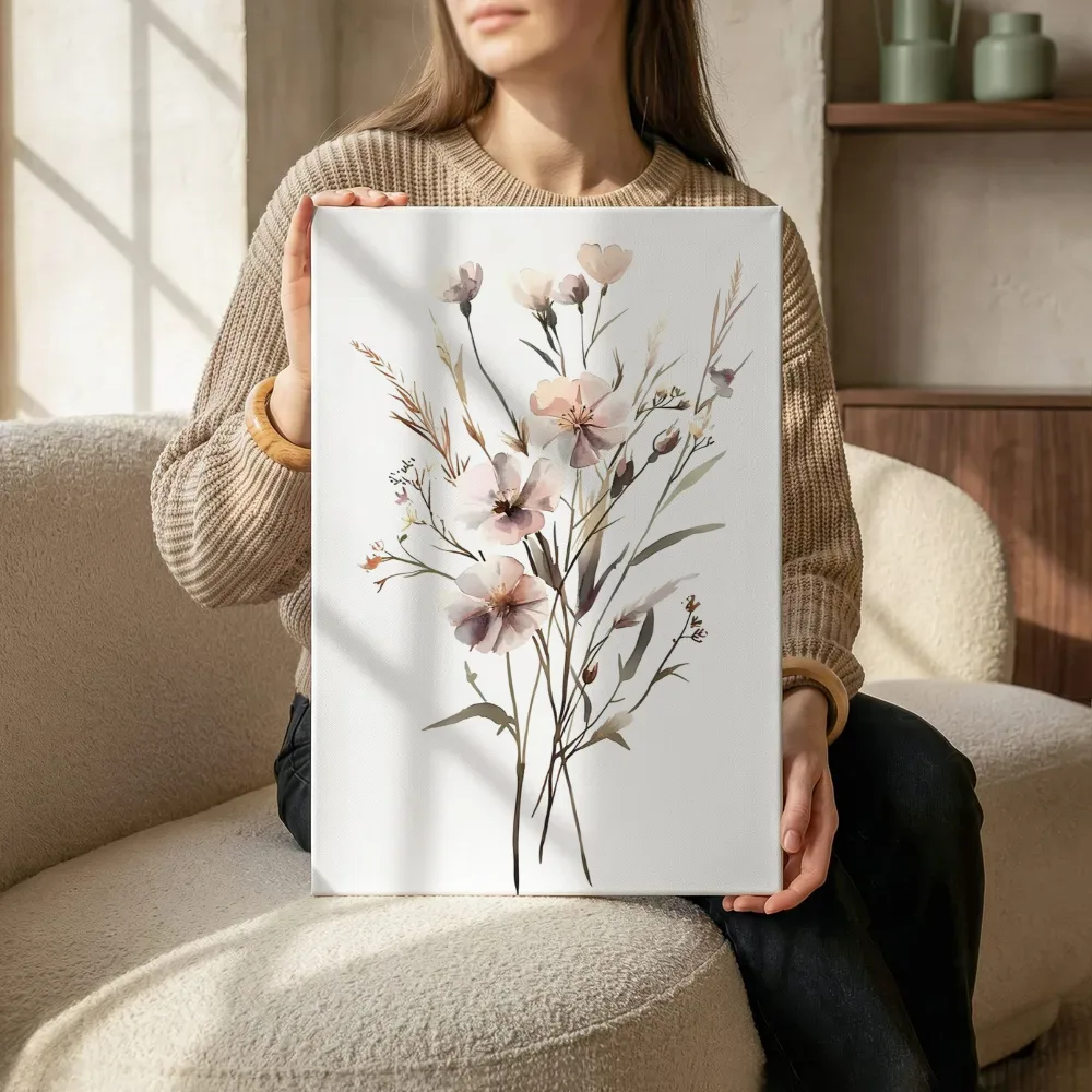 Sfeerimpressie: Getinte wildbloemen boeket terwijl het zittend wordt getoond