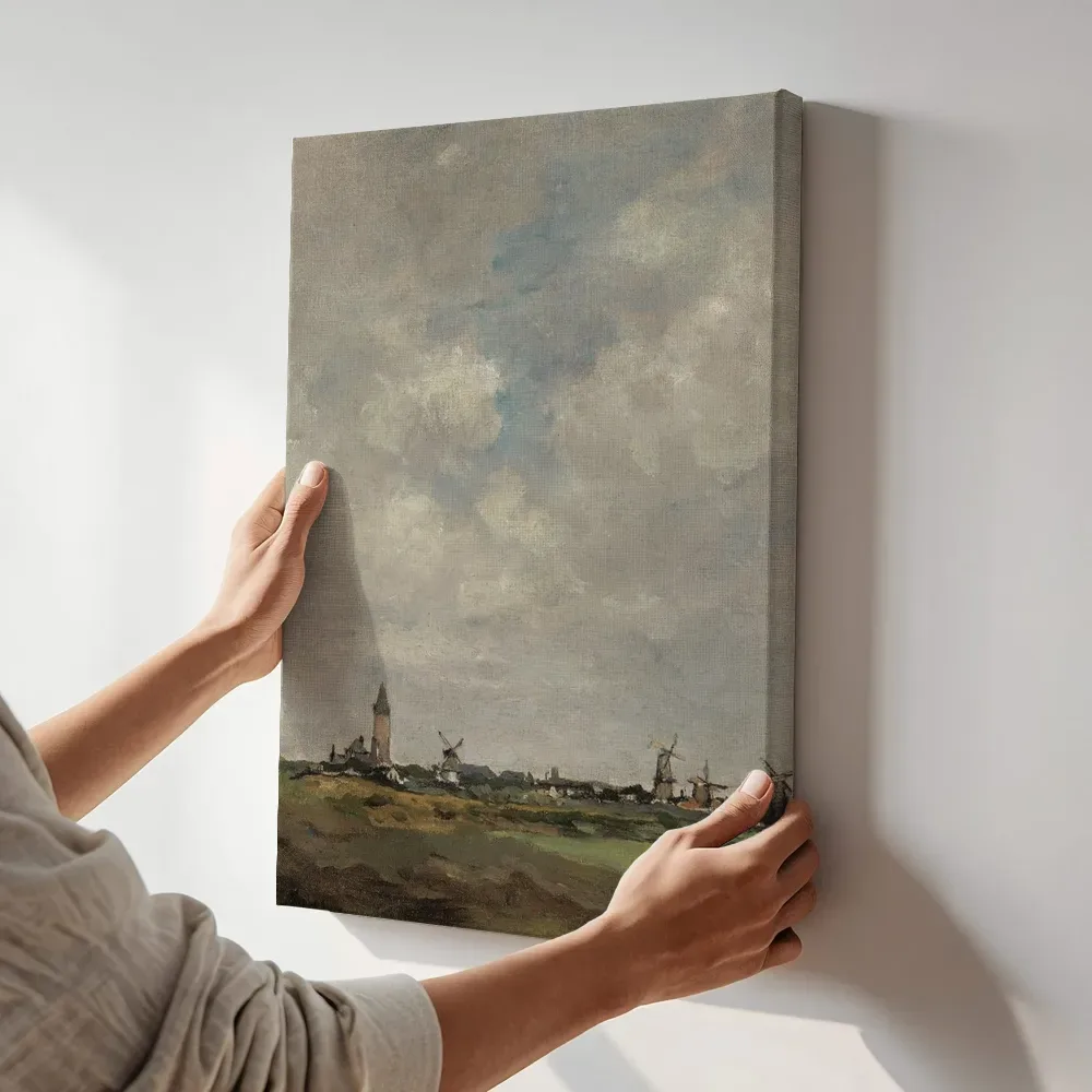 Sfeerimpressie: Gezicht op Den Haag van Jacob Maris terwijl het aan de muur wordt gehangen