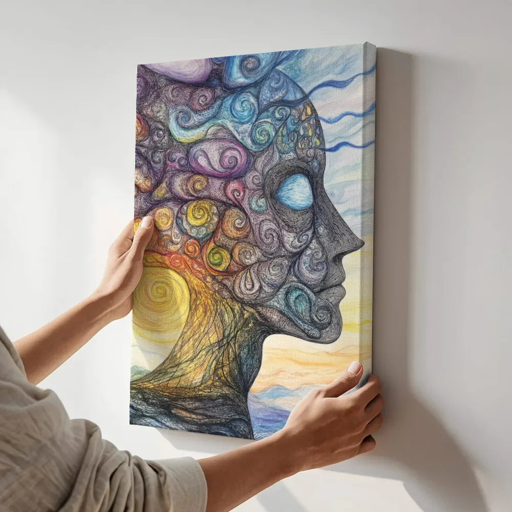 Sfeerimpressie: Gezicht van spiralen en zon terwijl het aan de muur wordt gehangen
