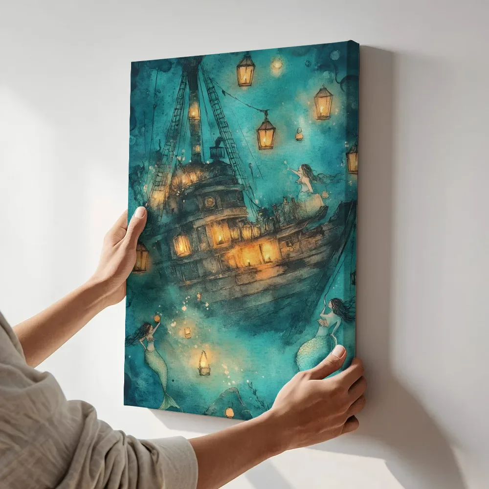 Sfeerimpressie: Gezonken schip met lantaarns terwijl het aan de muur wordt gehangen
