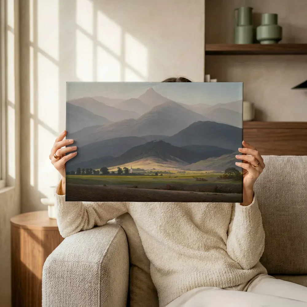 Sfeerimpressie: Het Reuzengebergte van Caspar David Friedrich terwijl het omhoog wordt gehouden