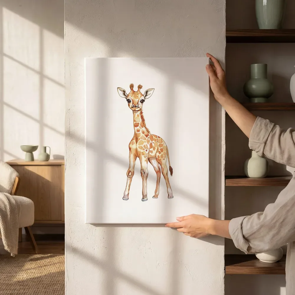 Sfeerimpressie: Giraffe baby waterverf naast de kast