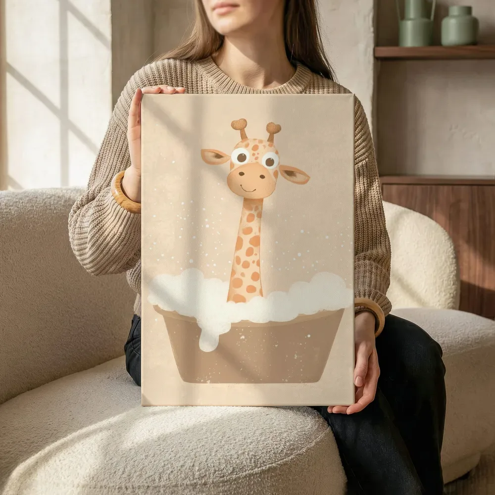 Sfeerimpressie: Giraffe in bad terwijl het zittend wordt getoond