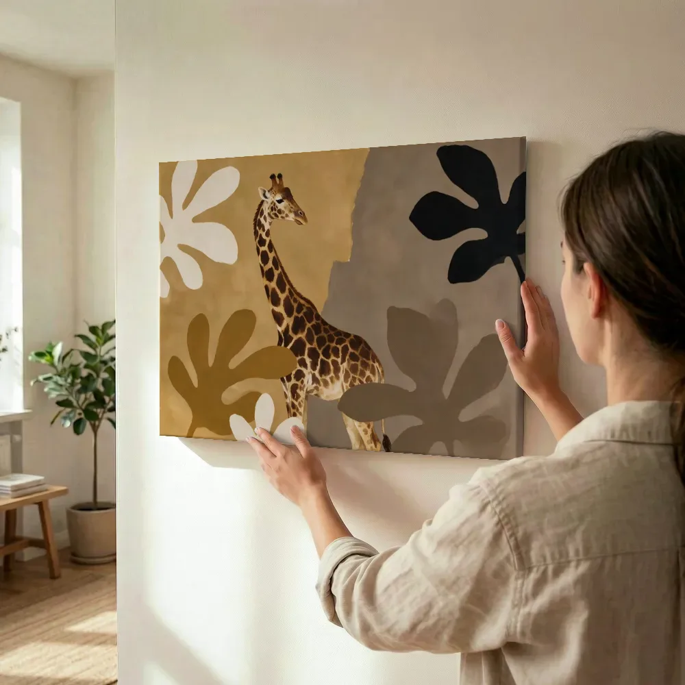 Sfeerimpressie: Giraffe in camel en ivoor terwijl het wordt opgehangen