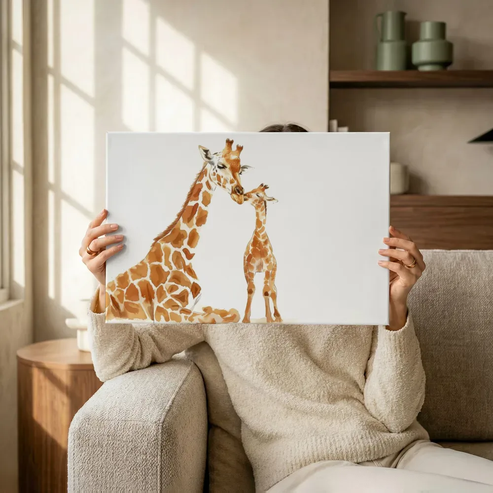 Sfeerimpressie: Giraffe moeder en kind terwijl het omhoog wordt gehouden