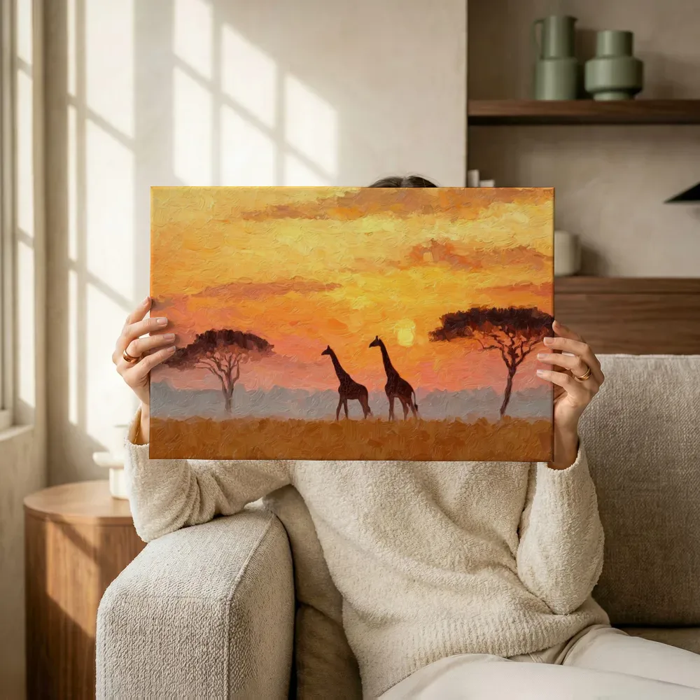 Sfeerimpressie: Giraffen bij zonsondergang terwijl het omhoog wordt gehouden