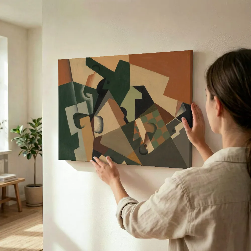 Sfeerimpressie: Glas en dambord van Juan Gris terwijl het wordt opgehangen