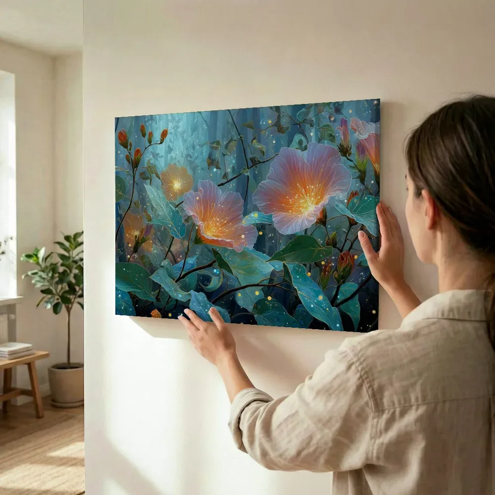 Sfeerimpressie: Gloeiende hibiscus in het mistige woud terwijl het wordt opgehangen