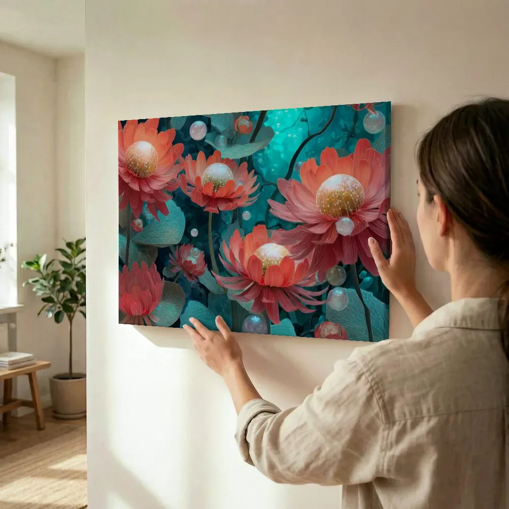 Sfeerimpressie: Gloeiende lotus in onderwaterdroom terwijl het wordt opgehangen