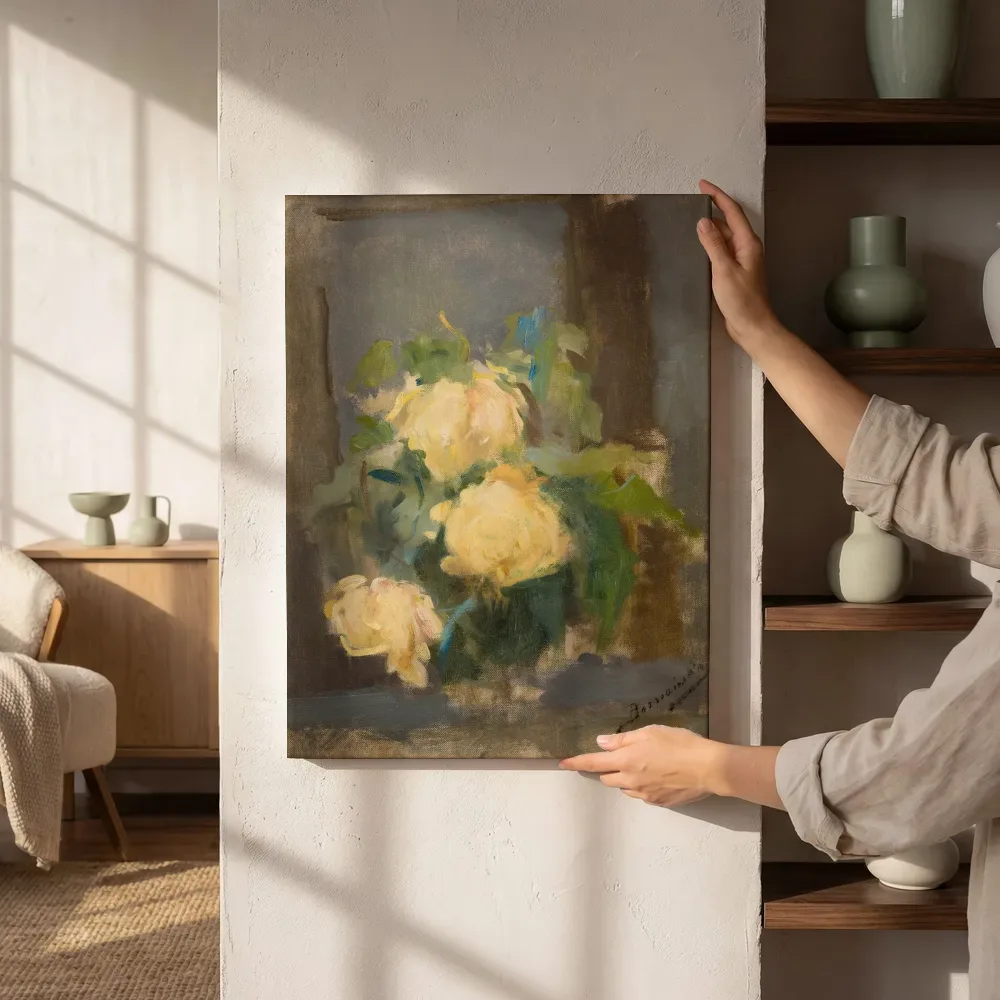 Sfeerimpressie: Golden Roses van Olga Boznańska naast de kast