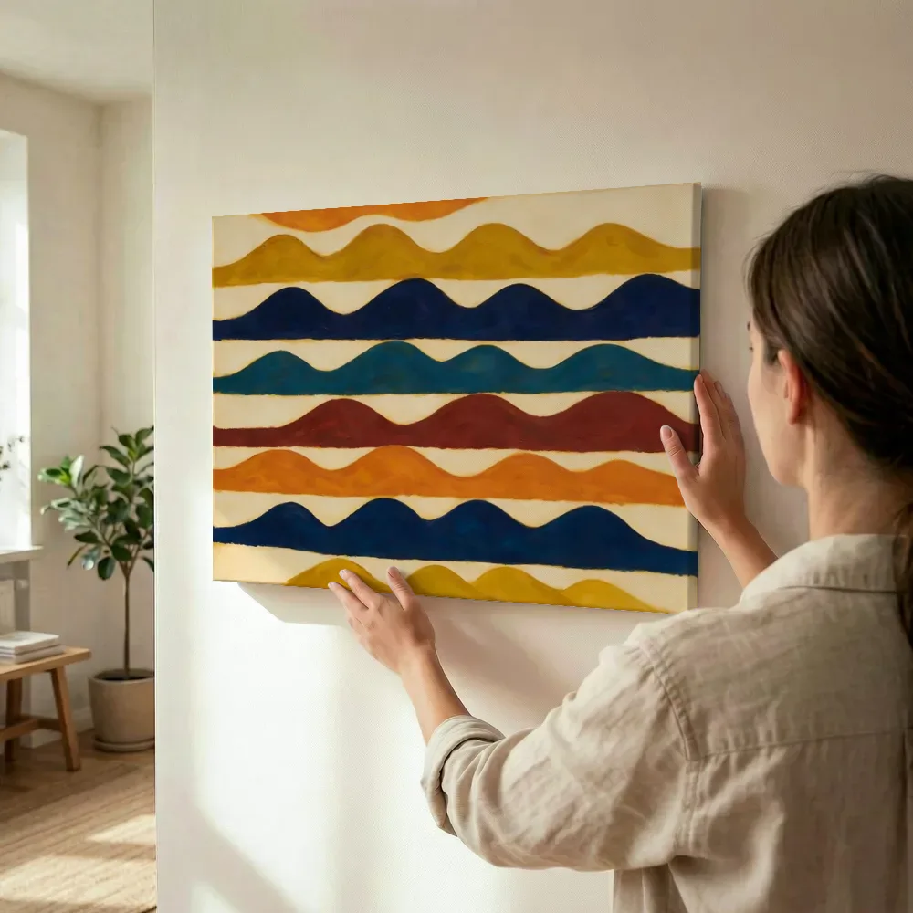 Sfeerimpressie: Golvende banen Textured Minimalism 8 terwijl het wordt opgehangen
