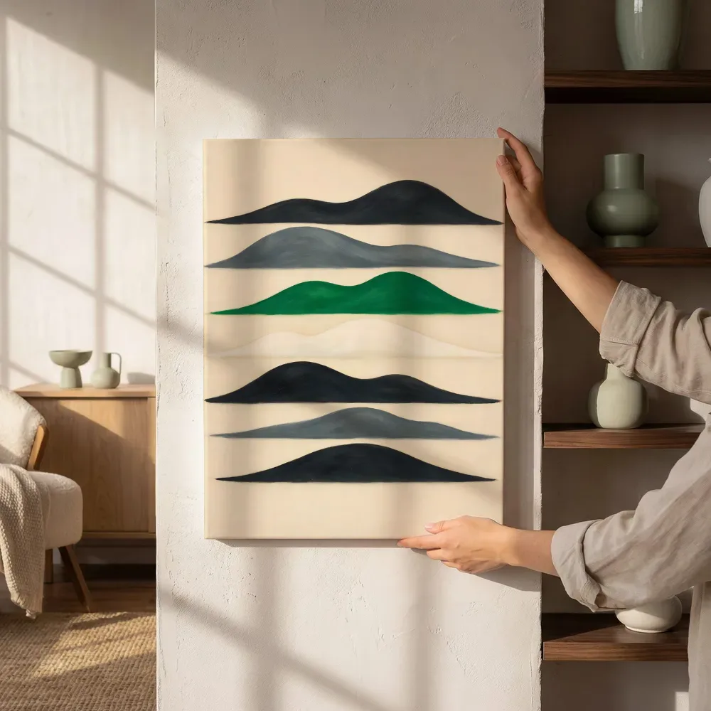 Sfeerimpressie: Golvende banen Textured Minimalism in houtskoolgrijs 2 naast de kast