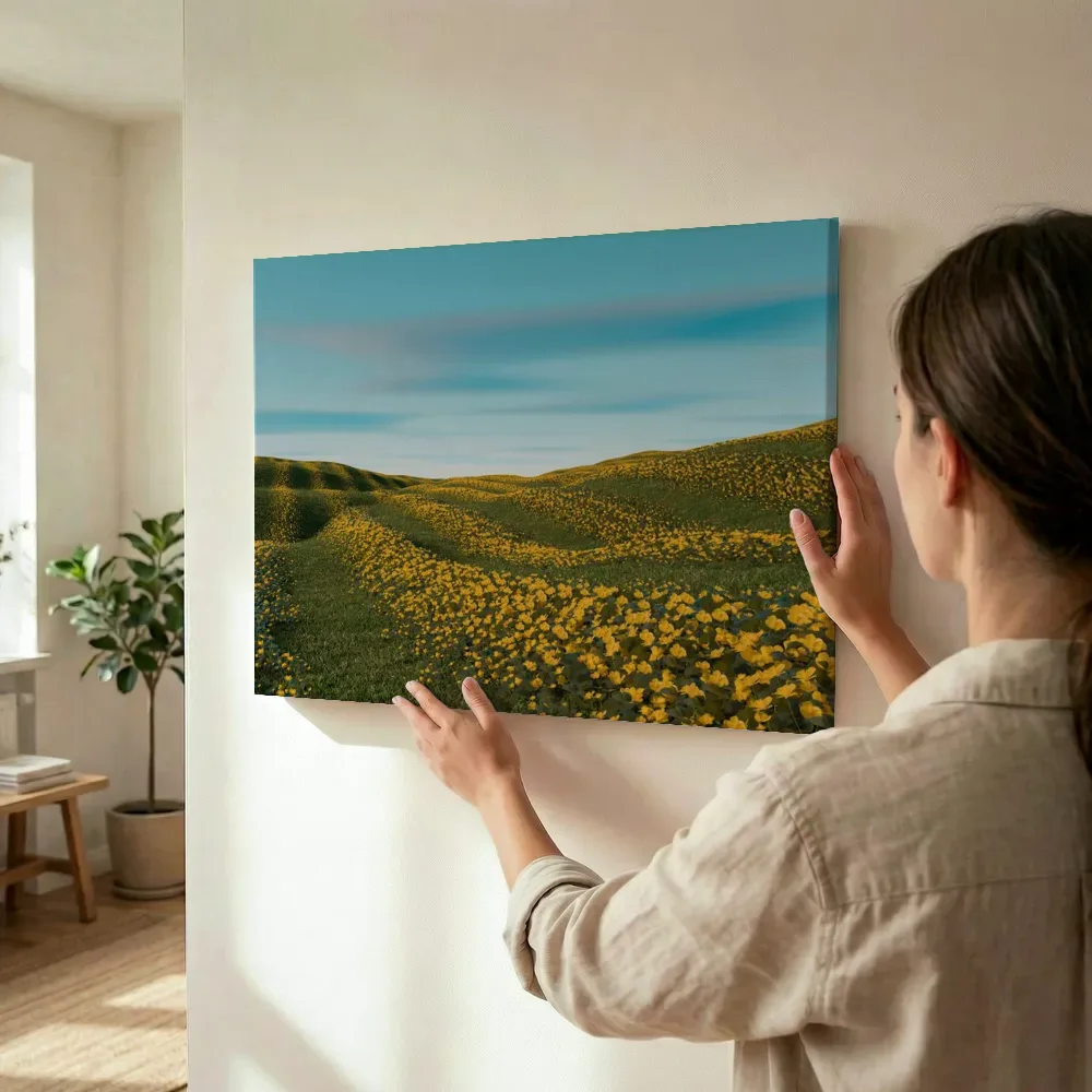 Sfeerimpressie: Gouden bloemenheuvels terwijl het wordt opgehangen
