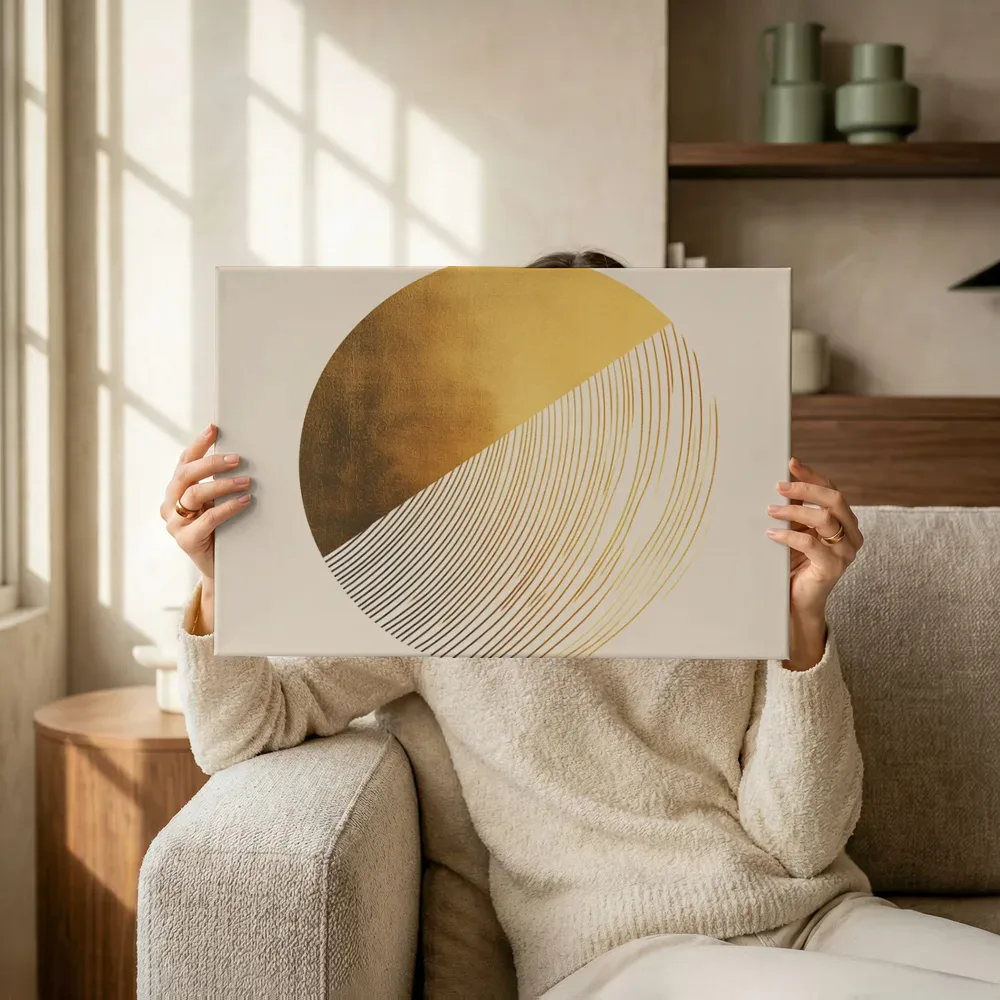 Sfeerimpressie: Gouden cirkel lijnenspel terwijl het omhoog wordt gehouden