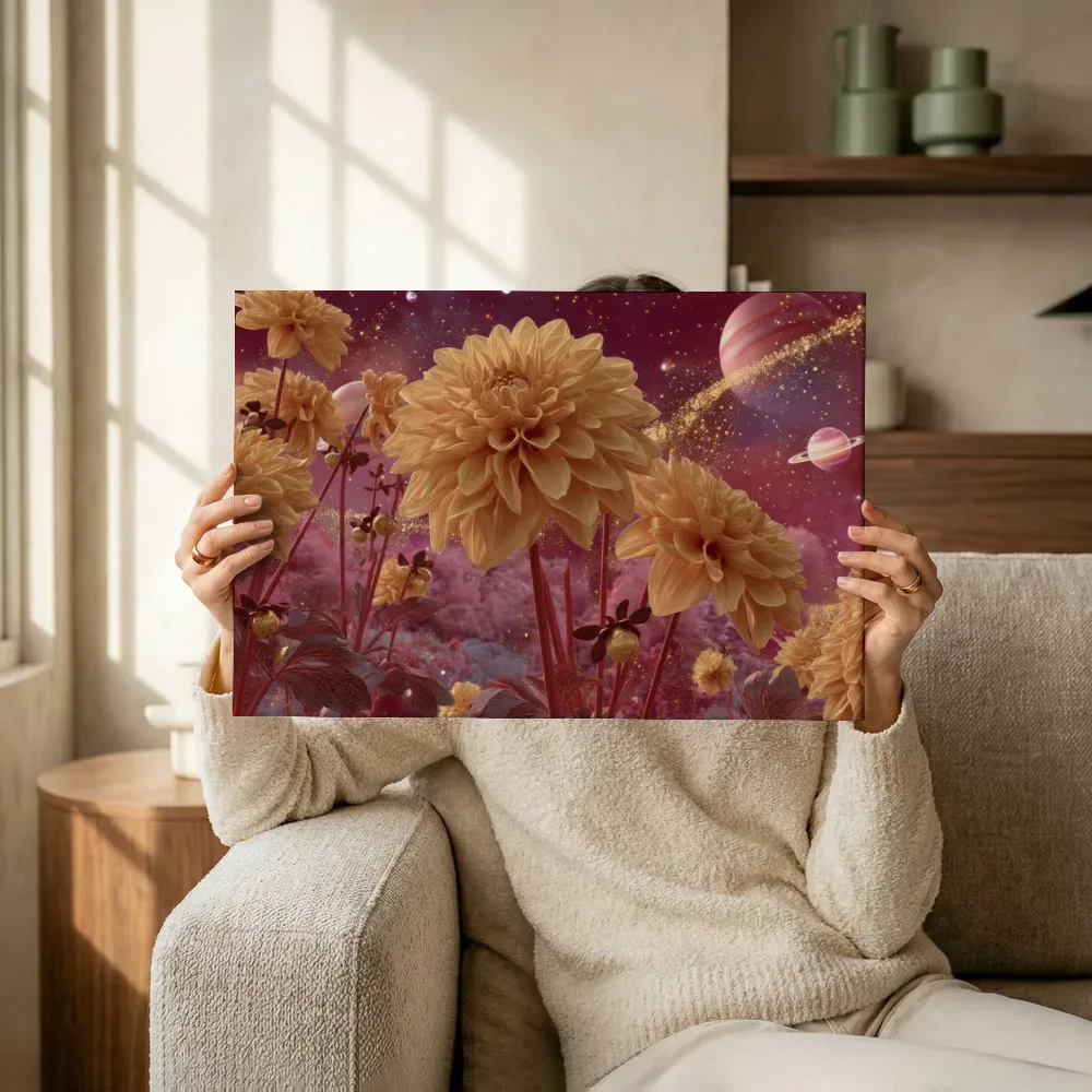 Sfeerimpressie: Gouden dahlia's in de melkweg terwijl het omhoog wordt gehouden