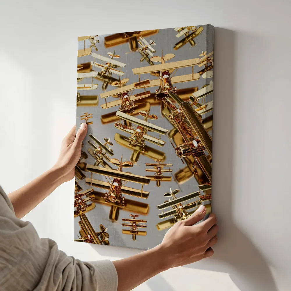 Sfeerimpressie: Gouden dubbeldekkers in formatie terwijl het aan de muur wordt gehangen