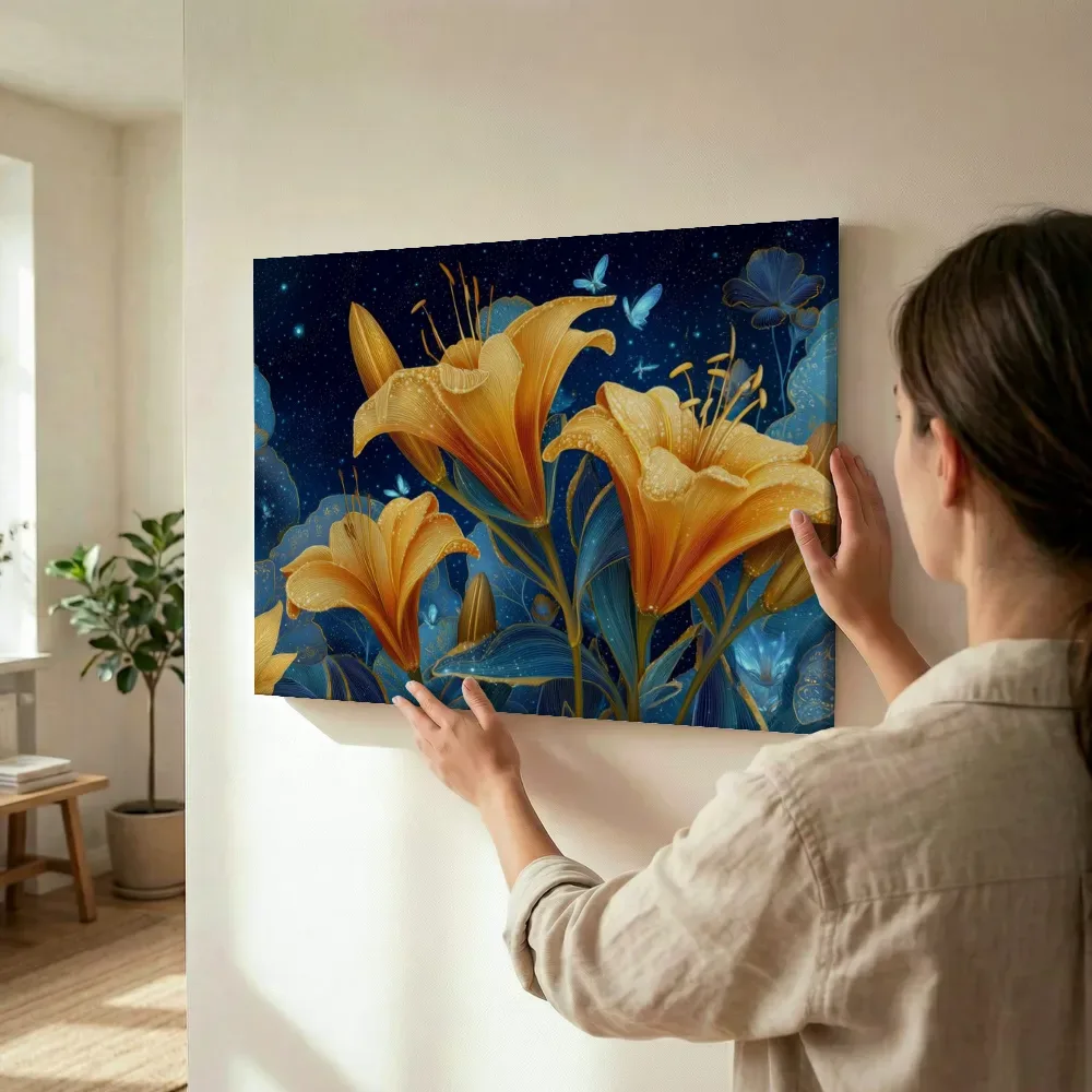 Sfeerimpressie: Gouden lelies onder de sterrenhemel terwijl het wordt opgehangen