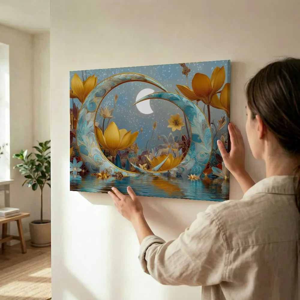 Sfeerimpressie: Gouden lotus in de maansikkel terwijl het wordt opgehangen