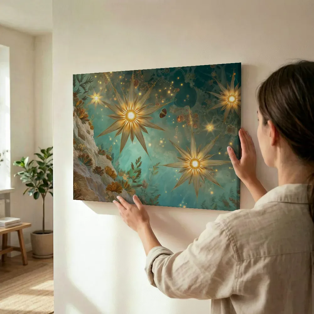 Sfeerimpressie: Gouden sterbloemen op de rotsen terwijl het wordt opgehangen