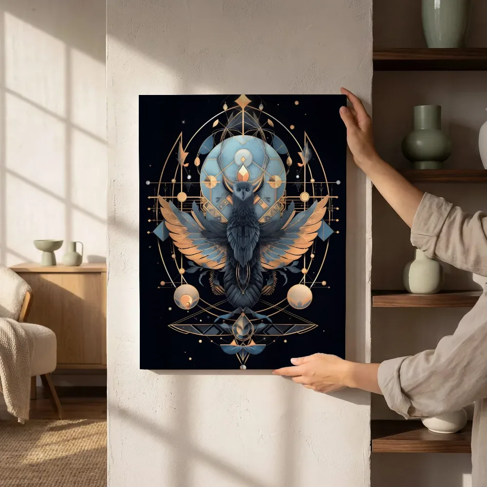 Sfeerimpressie: Gouden vogel ornament naast de kast