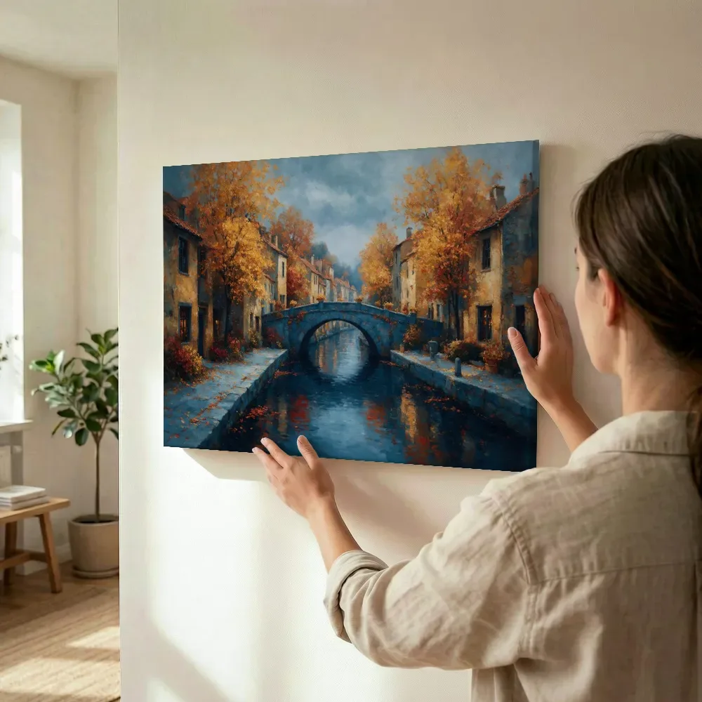 Sfeerimpressie: Gracht met smalle huizen in gouden herfst terwijl het wordt opgehangen