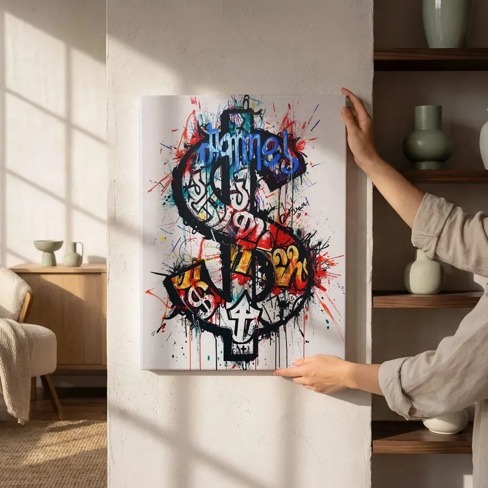 Sfeerimpressie: Graffiti dollarteken naast de kast
