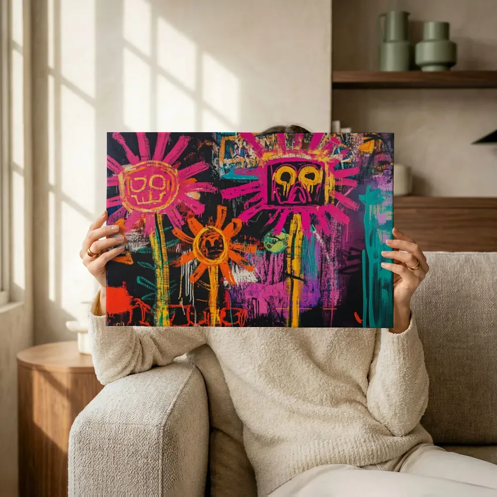 Sfeerimpressie: Graffiti zonnen met schedelgezichten terwijl het omhoog wordt gehouden