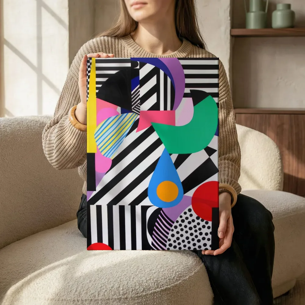 Sfeerimpressie: Grafische compositie in kleur terwijl het zittend wordt getoond