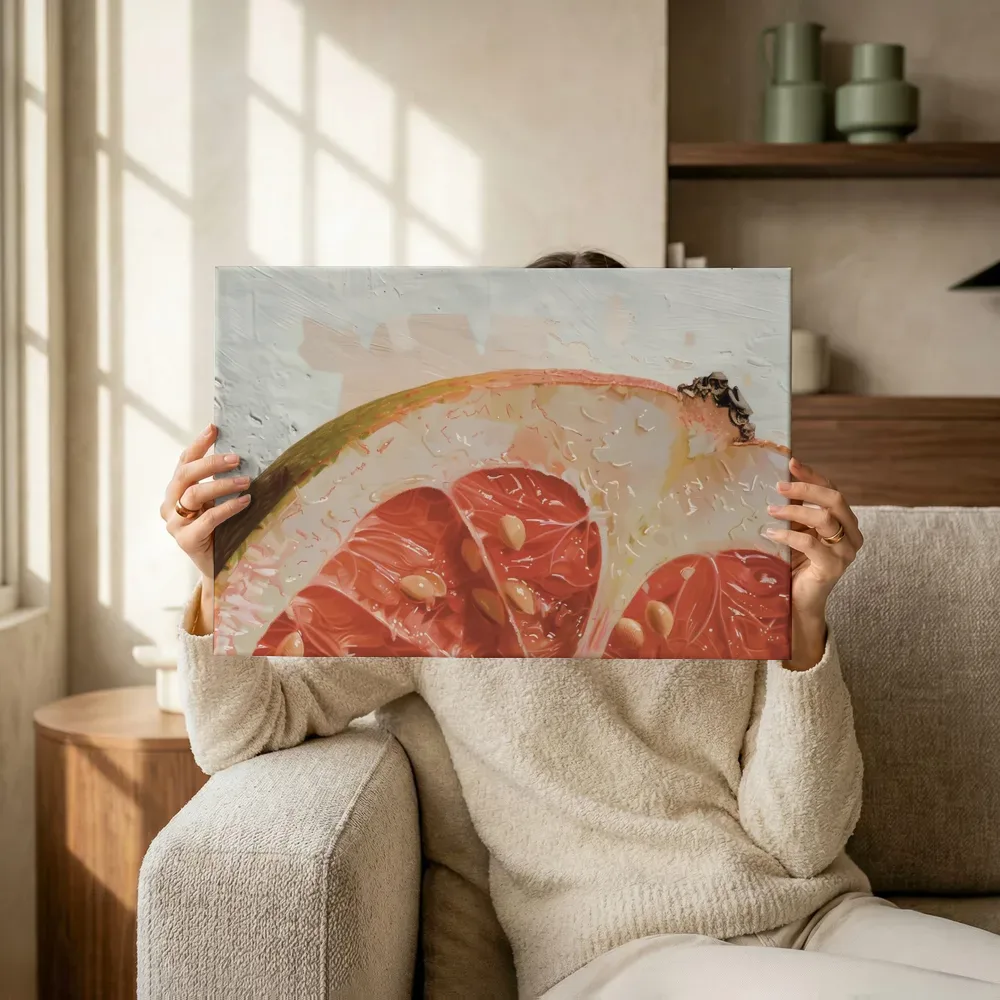 Sfeerimpressie: Grapefruit in macro terwijl het omhoog wordt gehouden