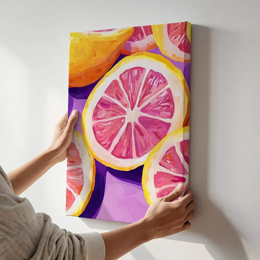 Sfeerimpressie: Grapefruit plakken terwijl het aan de muur wordt gehangen
