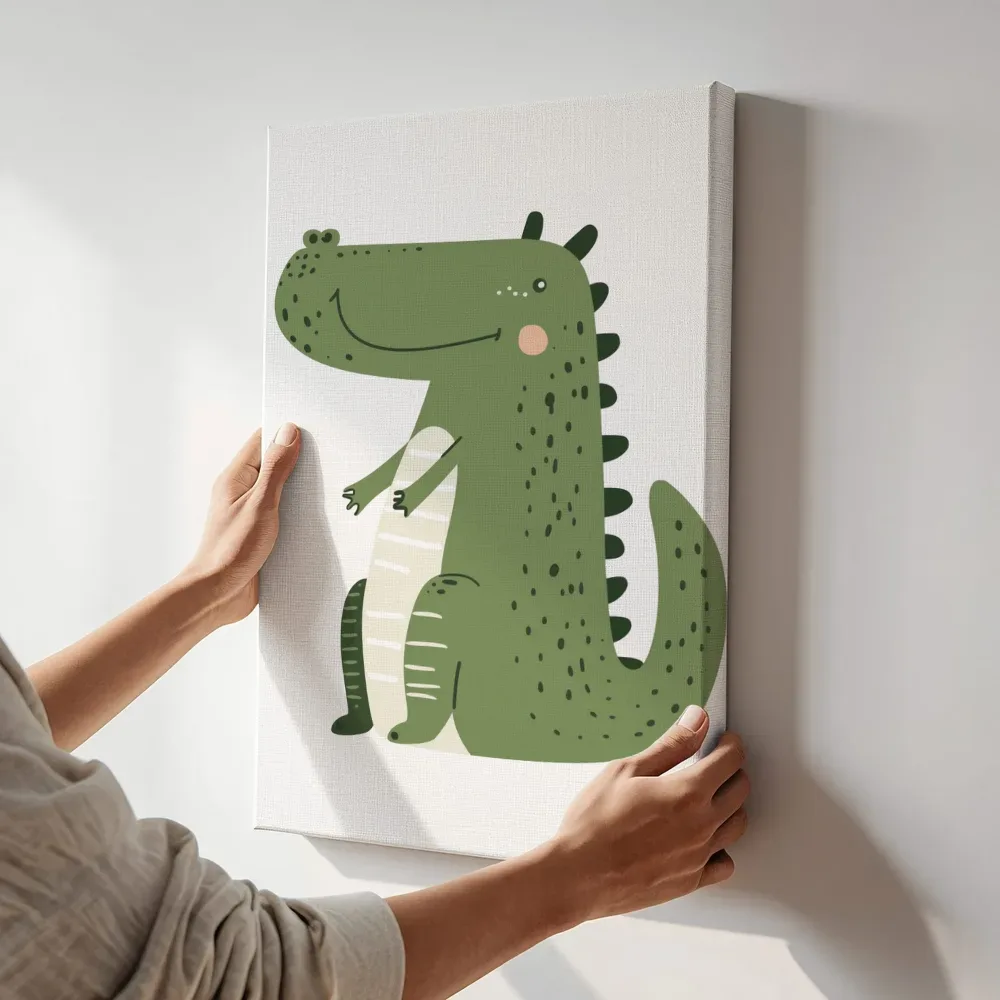 Sfeerimpressie: Grappige krokodil terwijl het aan de muur wordt gehangen