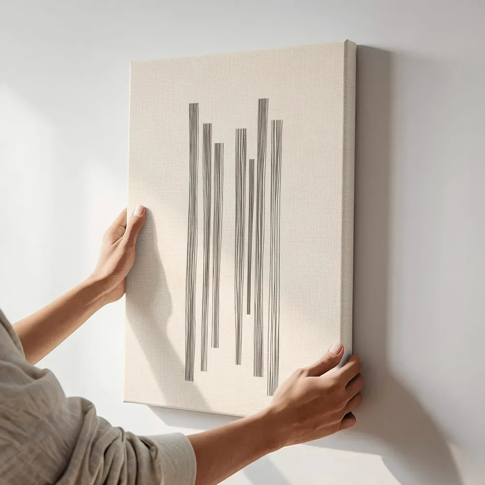 Sfeerimpressie: Grasachtige lijnen abstract terwijl het aan de muur wordt gehangen