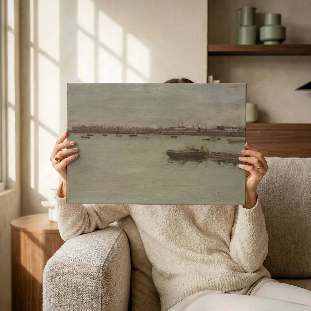 Sfeerimpressie: Grijze dag op de baai van William Merritt Chase terwijl het omhoog wordt gehouden
