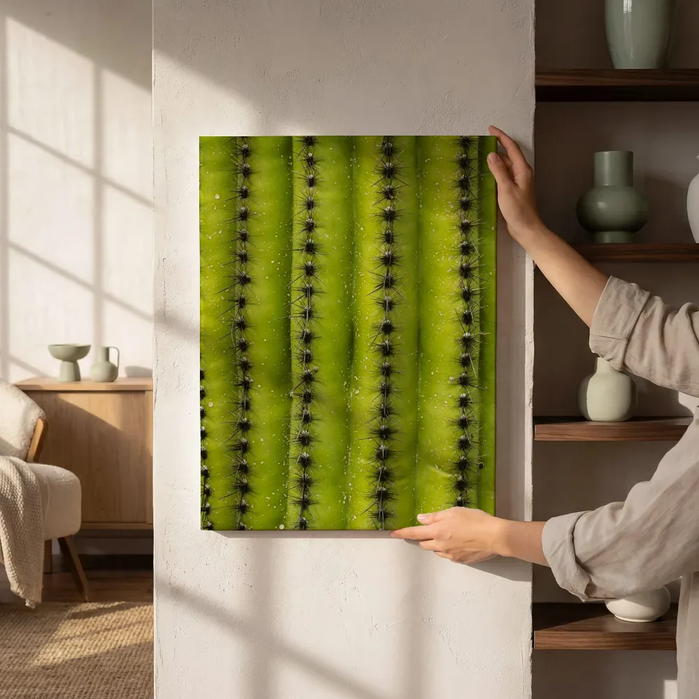 Sfeerimpressie: Groene cactusribben in close-up naast de kast