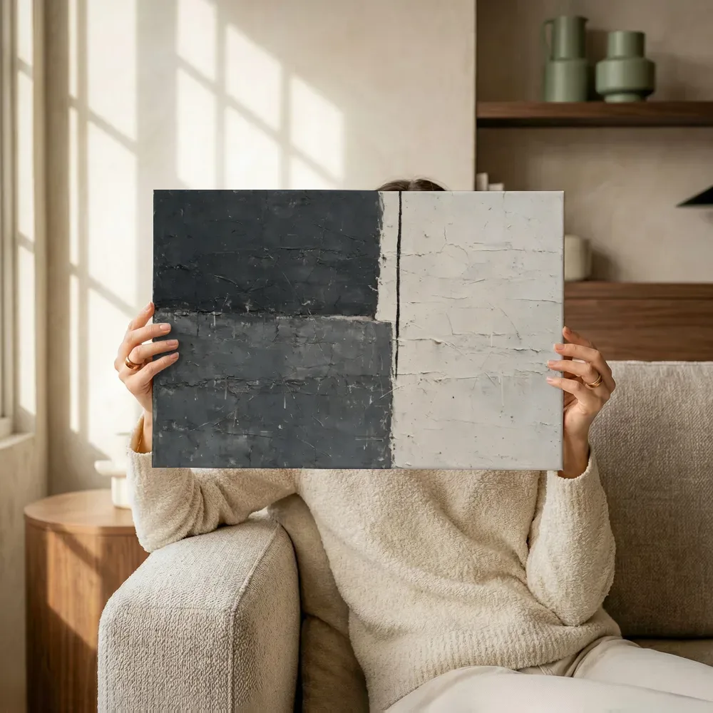 Sfeerimpressie: Grote Blokken Meswerk in Grafiet Mono terwijl het omhoog wordt gehouden
