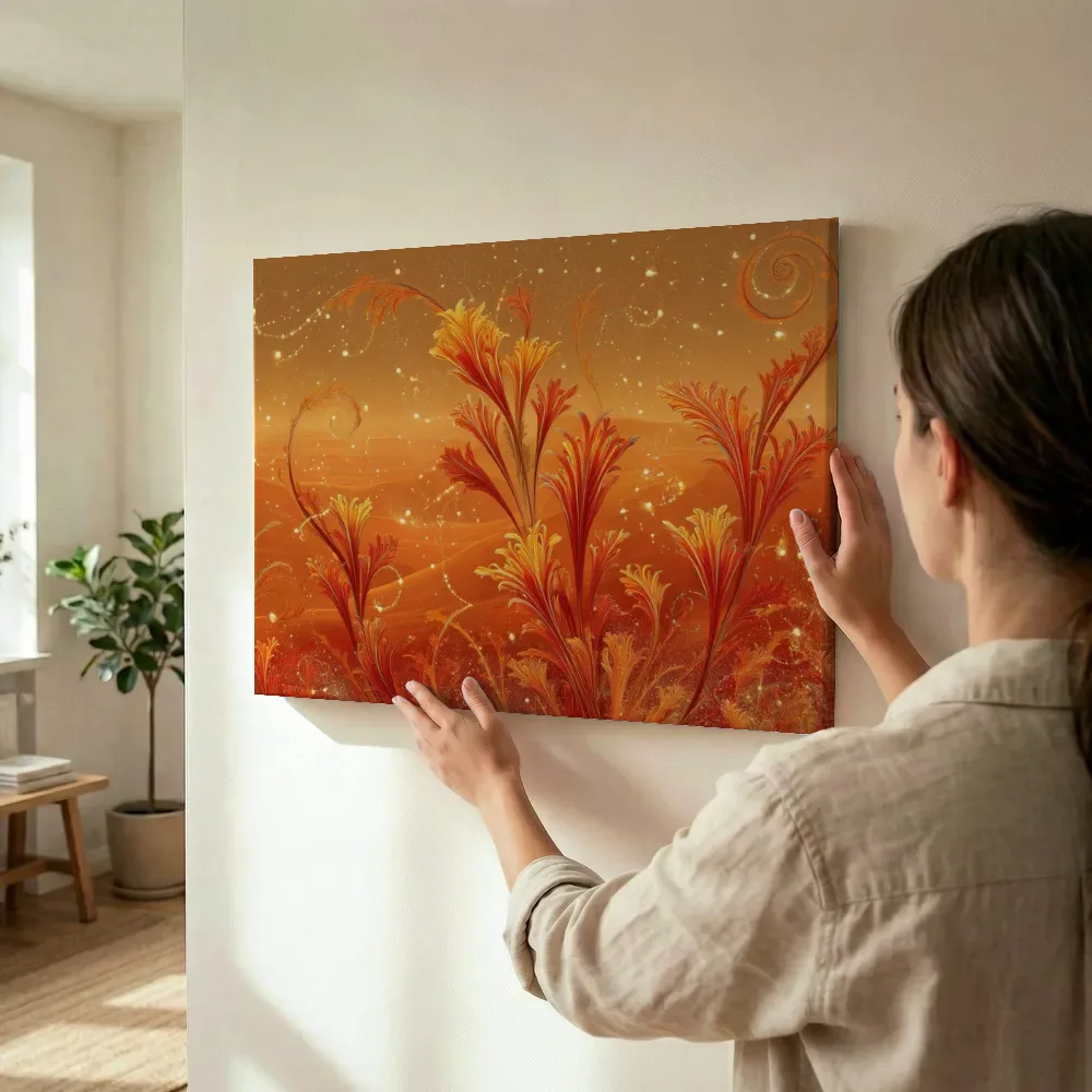 Sfeerimpressie: Grote oranje fantasiebloemen in de duinen terwijl het wordt opgehangen