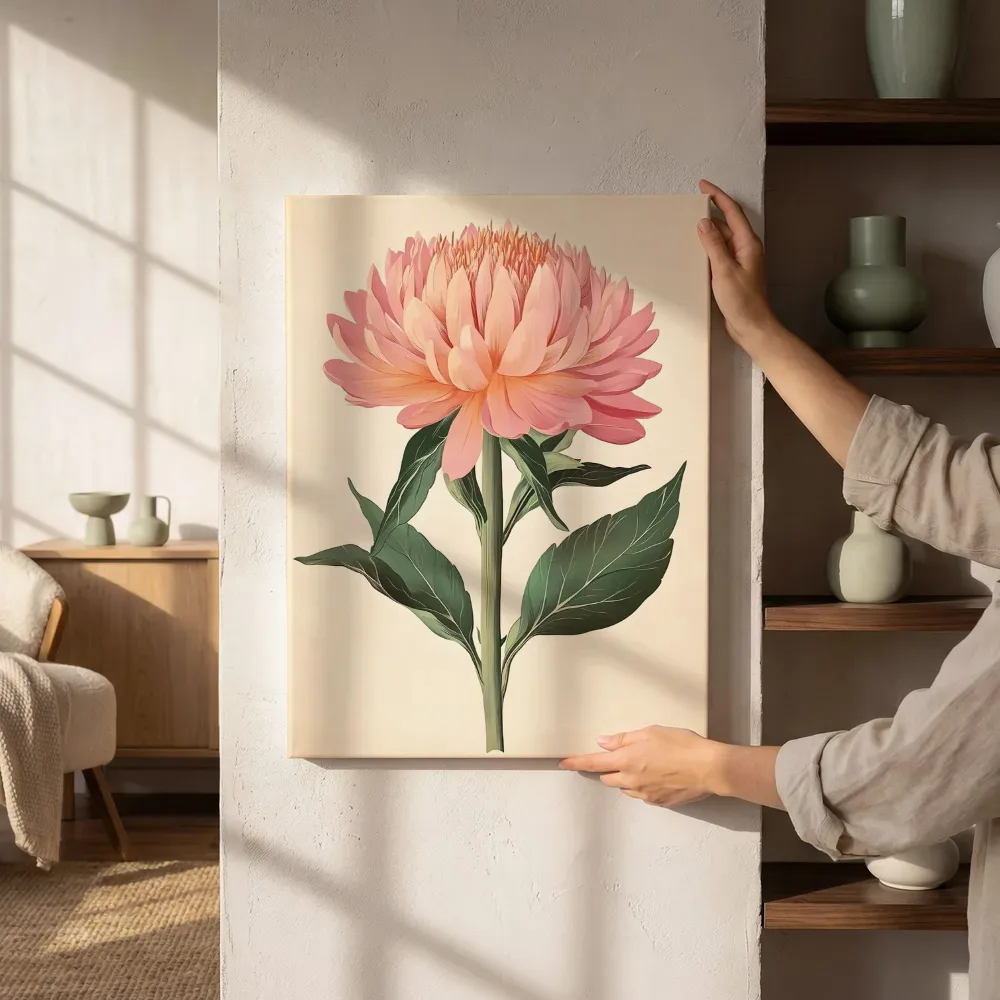 Sfeerimpressie: Grote roze dahlia illustratie naast de kast